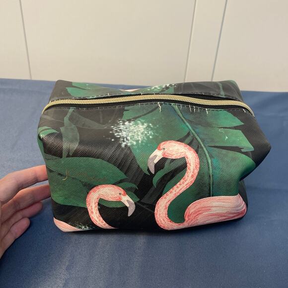 Jo&Jo Australia Make up/Accessory Bag Green/Pink/White Flamingo Clean Inside - Picture 2 of 11
